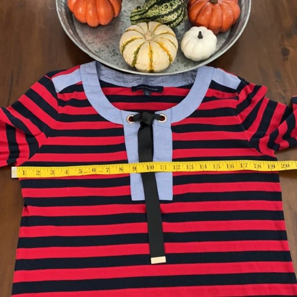 Tommy Hilfiger Red Blue Striped Nautical Women's Shirt Size Large - Picture 3 of 8